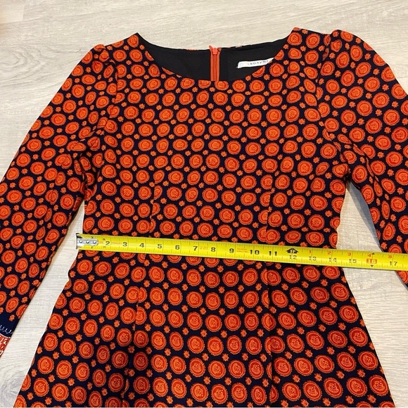 Anonyme Size 6 Mediterranean Moroccan Print Orange and Navy Sheath Dress - Picture 12 of 17